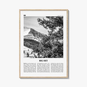 Big Sky Poster Schwarz Weiß, Lone Mountain Foto, Montana Reise Wandkunst