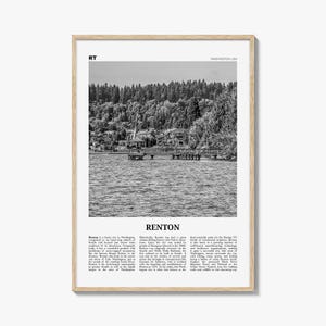 Renton Print Black and White, Renton Wall Art, Renton Poster, Renton Photo, Renton Map, Renton Wall Decor, Washington, USA, United States