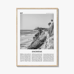 Encinitas Poster Print Black and White, California Travel Wall Art, San Diego Coastal Photography