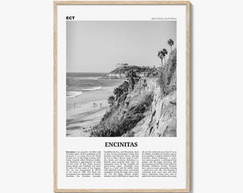 Encinitas Poster Print Black and White, California Travel Wall Art, San Diego Coastal Photography