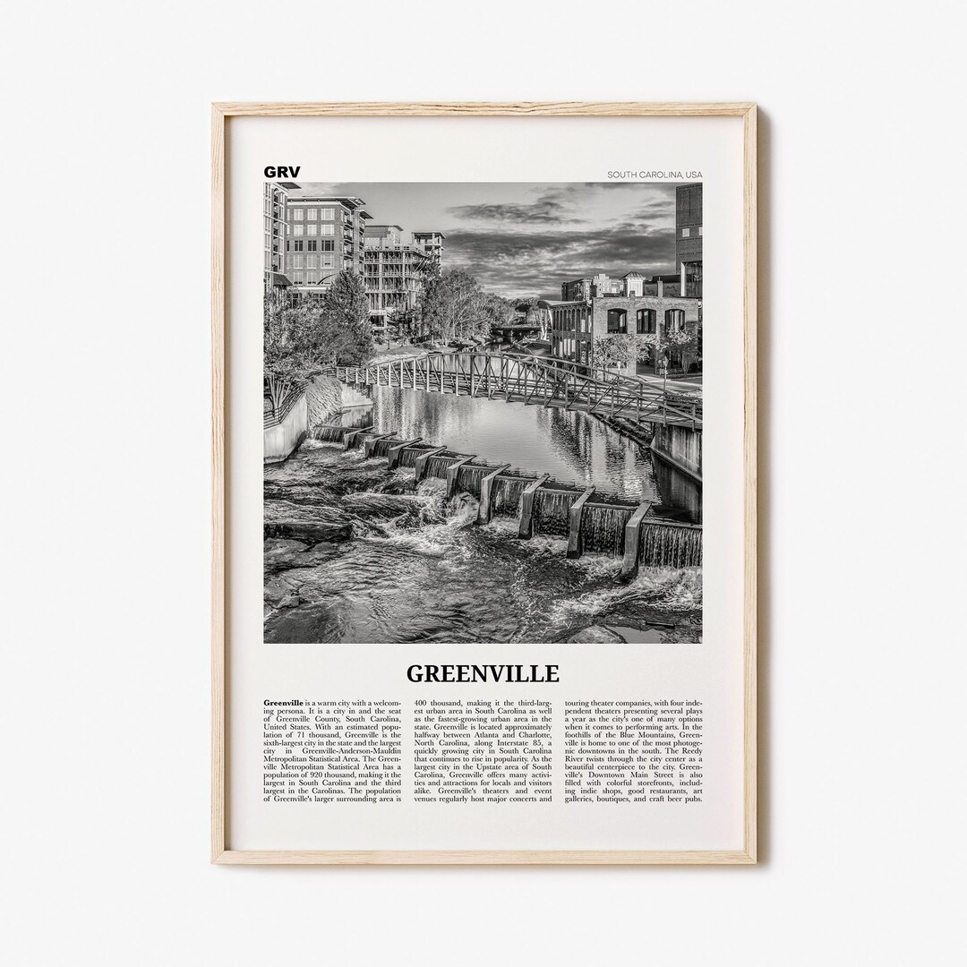 Greenville Print Black and White No 3, Greenville Wall Art, Greenville ...