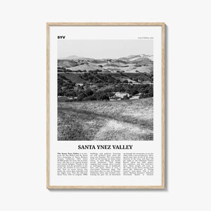 Santa Ynez Valley print zwart-wit, Santa Ynez Valley kunst aan de muur, Santa Ynez Valley poster, Santa Ynez Valley foto, Californië, VS