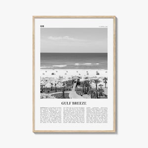 Póster "Brea del Golfo" en blanco y negro, arte mural de viajes a Florida, decoración costera de Santa Rosa