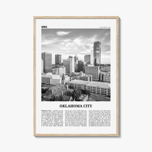 Póster de Oklahoma City en blanco y negro, fotografía de la Torre Devon, arte mural de Oklahoma