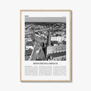 Mönchengladbach-afdruk zwart-wit, Mönchengladbach-muurkunst, Mönchengladbach-poster, Mönchengladbach-foto, decor, kaart Mönchengladbach