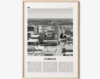 Lubbock Print Black and White, Lubbock Wall Art, Lubbock Poster, Lubbock Photo, Lubbock Wall Décor, Texas, USA, United States