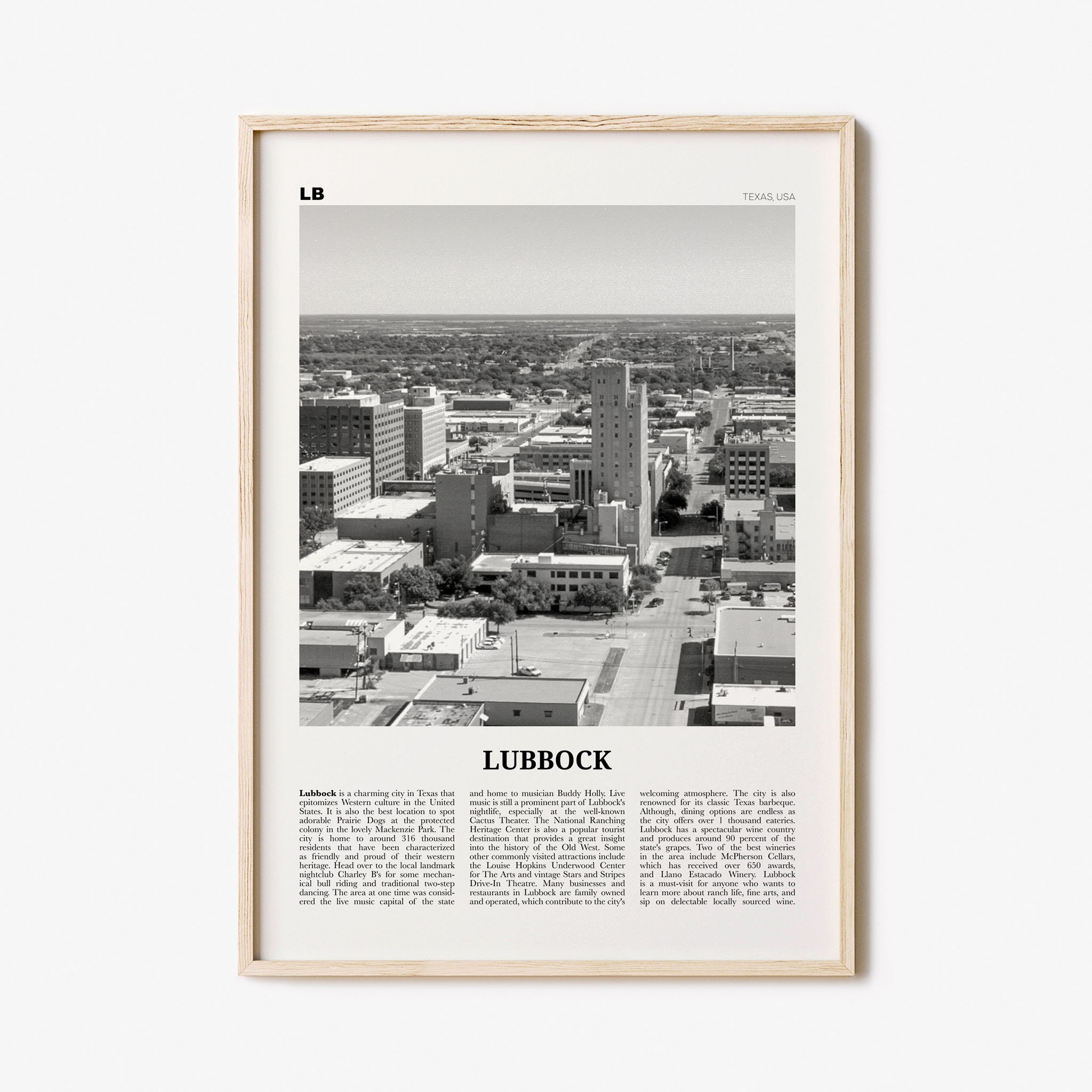 Lubbock Print Black and White Lubbock Wall Art Lubbock Etsy