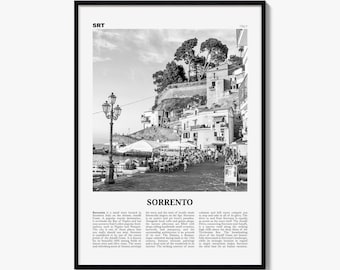 Sorrento Poster, Black and White Photo Print Italy, Travel Newspaper Wall Art, Home Decor