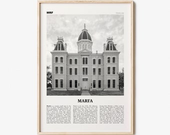 Marfa Print Black and White, Marfa Wall Art, Marfa Poster, Marfa Photo, Marfa Wall Décor, Texas, USA, United States