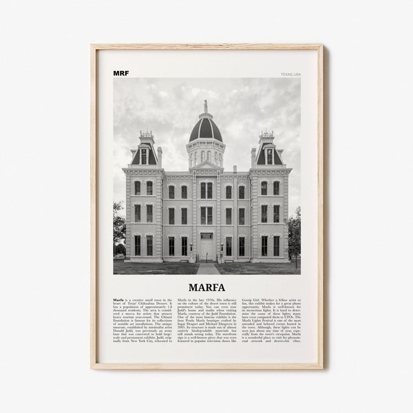 Marfa Print Black and White, Marfa Wall Art, Marfa Poster, Marfa Photo, Marfa Wall Décor, Texas, USA, United States