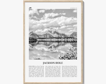 Jackson Hole Poster Print Black and White, Grand Teton Photo, Wyoming Travel Wall Art, USA