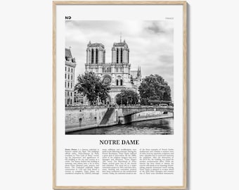 Notre Dame Poster Print Black and White, Cathedral Photo, France Travel Wall Art, Paris