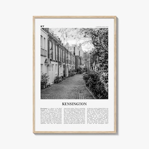 Kensington Print Black and White, Kensington Wall Art, Kensington Poster, Kensington Photo, Kensington Map, London, England, United Kingdom