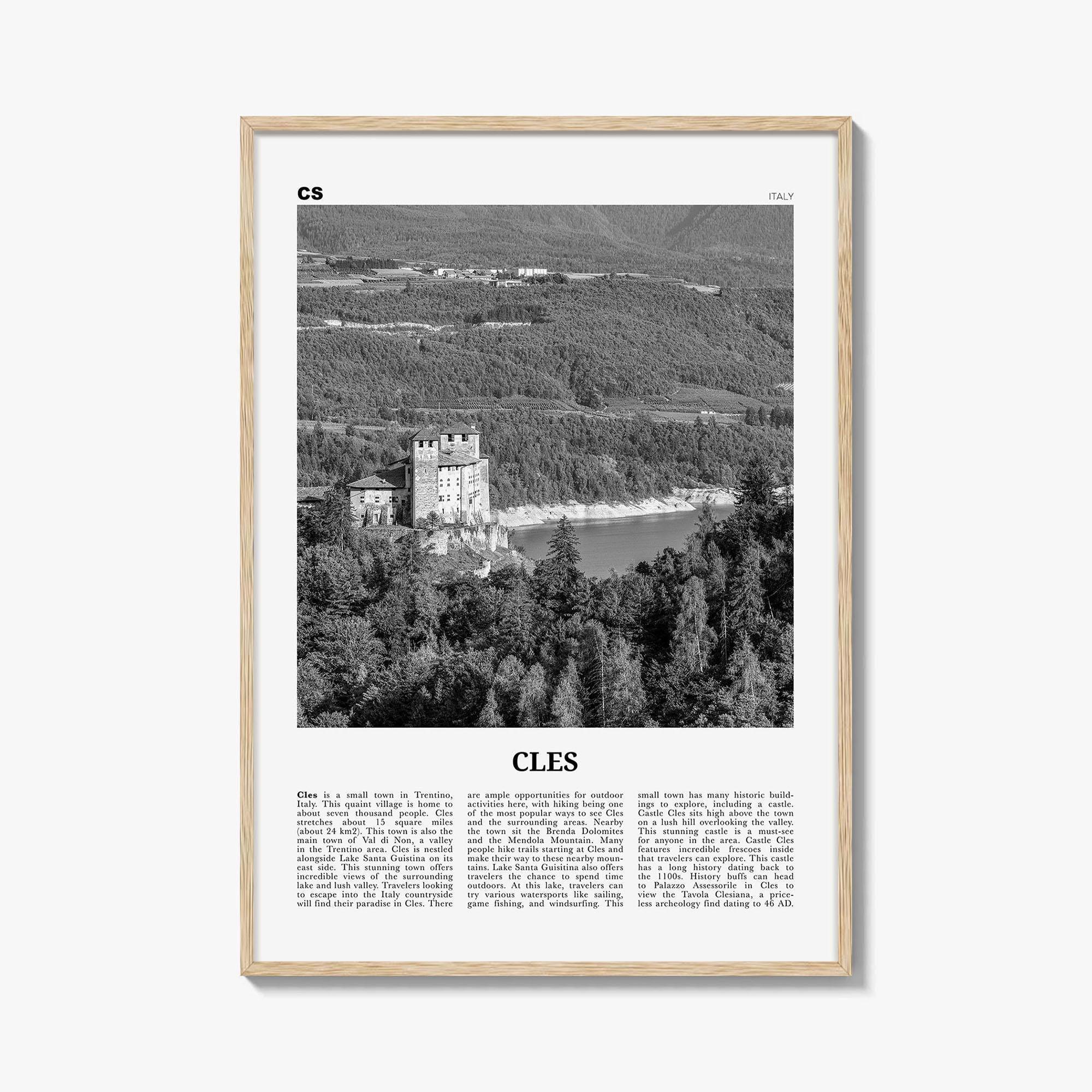 Cles Print Black and White, Cles Wall Art, Cles Poster, Cles Photo, Cles Wall Décor, Cles Map, Italy