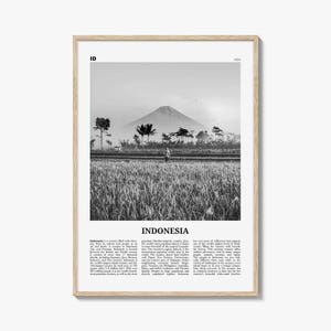 Póster de Indonesia en blanco y negro, foto del monte Merapi, arte mural de viajes por Asia, naturaleza