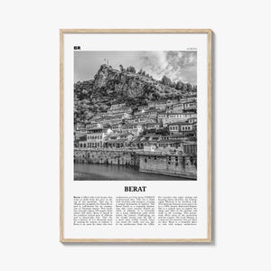Impressão de Berat em preto e branco, arte de parede de Berat, pôster de Berat, foto de Berat, decoração de parede de Berat, mapa de Berat, Albânia