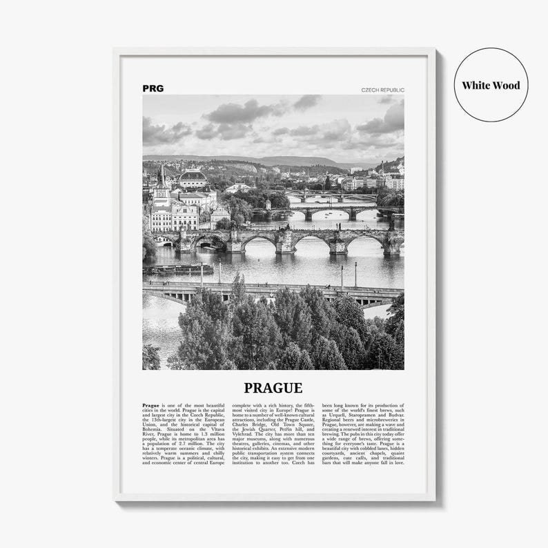 Prague Poster Print Black and White, Charles Bridge Photo, Czech Republic Wall Art image 8