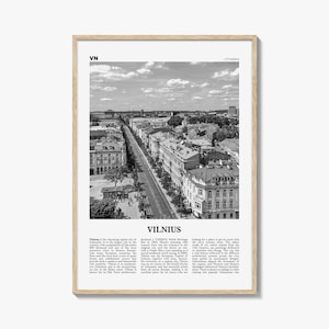 Póster de Vilna en blanco y negro, arte mural de viaje a Lituania, arte báltico