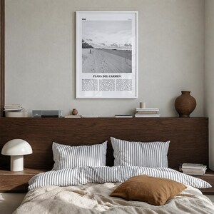 Playa del Carmen Poster, Black and White Photo Print, Travel Newspaper Wall Art Premium White Wood Frame