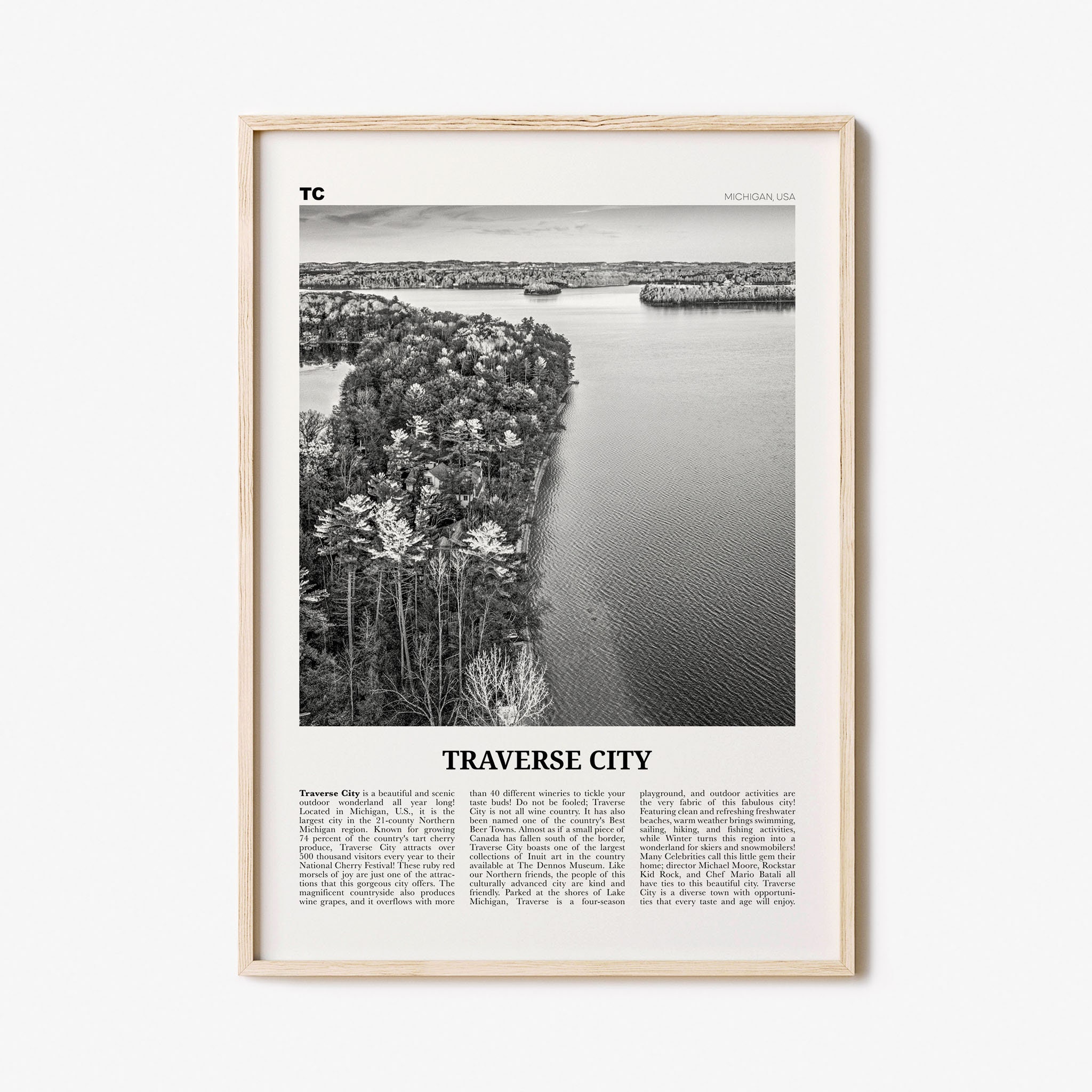 Traverse City Print Black and White Traverse City Wall Art Etsy