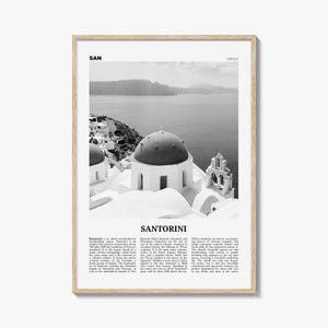 Santorini-posterafdruk zwart-wit, foto witte gebouwen, Griekenland reizen muurkunst, Cycladen