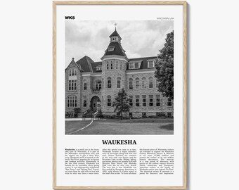 Waukesha Poster Print Black and White, Wisconsin Travel Wall Art, USA Architecture Decor