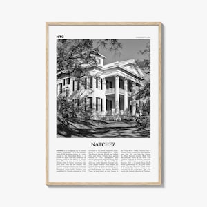 Natchez Print Schwarzweiß, Natchez Wandkunst, Natchez Poster, Natchez Foto, Natchez Wanddekor, Natchez Karte, Mississippi, USA