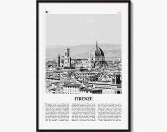 Florence Poster, Black and White Photo Print, Travel Newspaper Wall Art, Home Decor