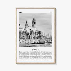Sitges Print Schwarz weiß, Sitges Wandkunst, Sitges Poster, Sitges Foto, Sitges Wanddekoration, Karte von Sitges, Spanien