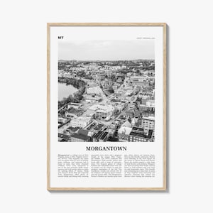 Morgantown Poster Print Black and White, West Virginia Travel Wall Art, USA City Decor image 1