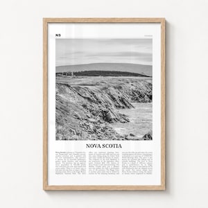 Nova Scotia Poster, black and white photo print in a natural wood frame