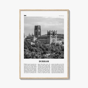 Impresión en blanco y negro de Durham, Inglaterra, arte mural de Durham, póster de Durham, fotografía de Durham, decoración de pared de Durham, mapa de Durham, Reino Unido