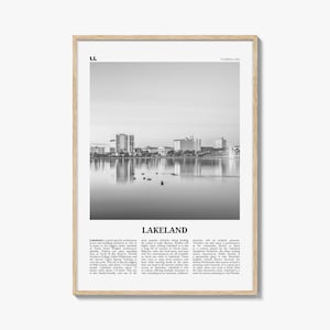 Lakeland print zwart-wit, Lakeland kunst aan de muur, Lakeland poster, Lakeland foto, Lakeland wanddecoratie, Lakeland kaart, Florida (VS)