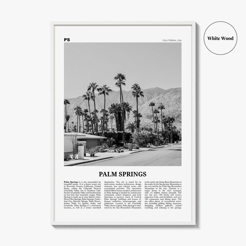 Palm Springs Poster Print Black and White, California Travel Wall Art, Mountain View Decor image 8
