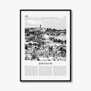 Jerusalem Poster, Black and White Photo Print, Travel Newspaper Wall Art, Home Decor image 1