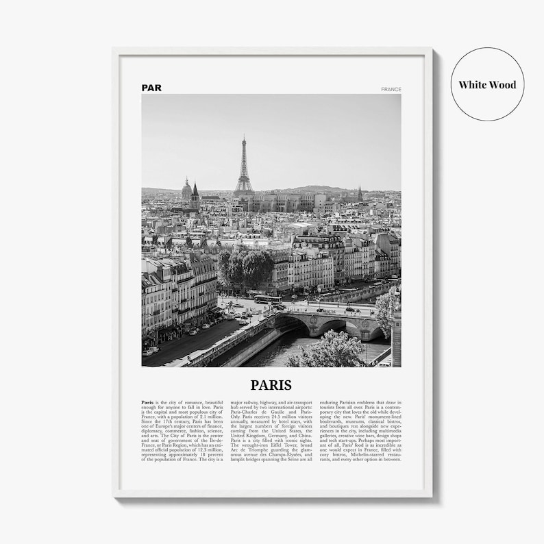 パリのポスタープリント（白黒）、エッフェル塔の写真、フランス旅行の壁アート、イル・ド・フランス 画像 8