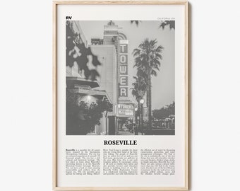 Roseville Print Black and White, Roseville Wall Art, Roseville Poster, Roseville Photo, Roseville Wall Décor, California, USA, United States