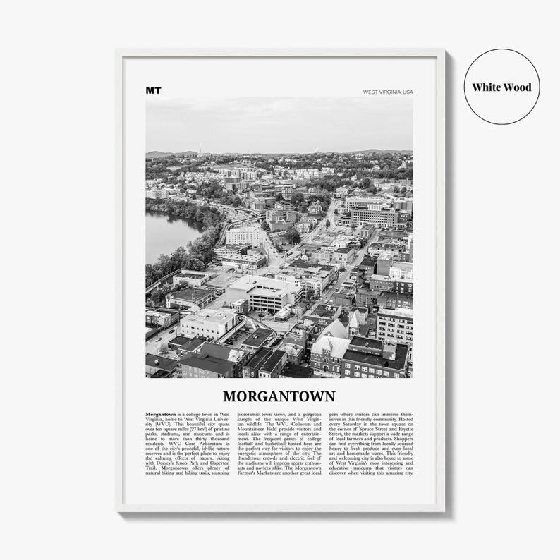 Morgantown Poster Print Black and White, West Virginia Travel Wall Art, USA City Decor image 8
