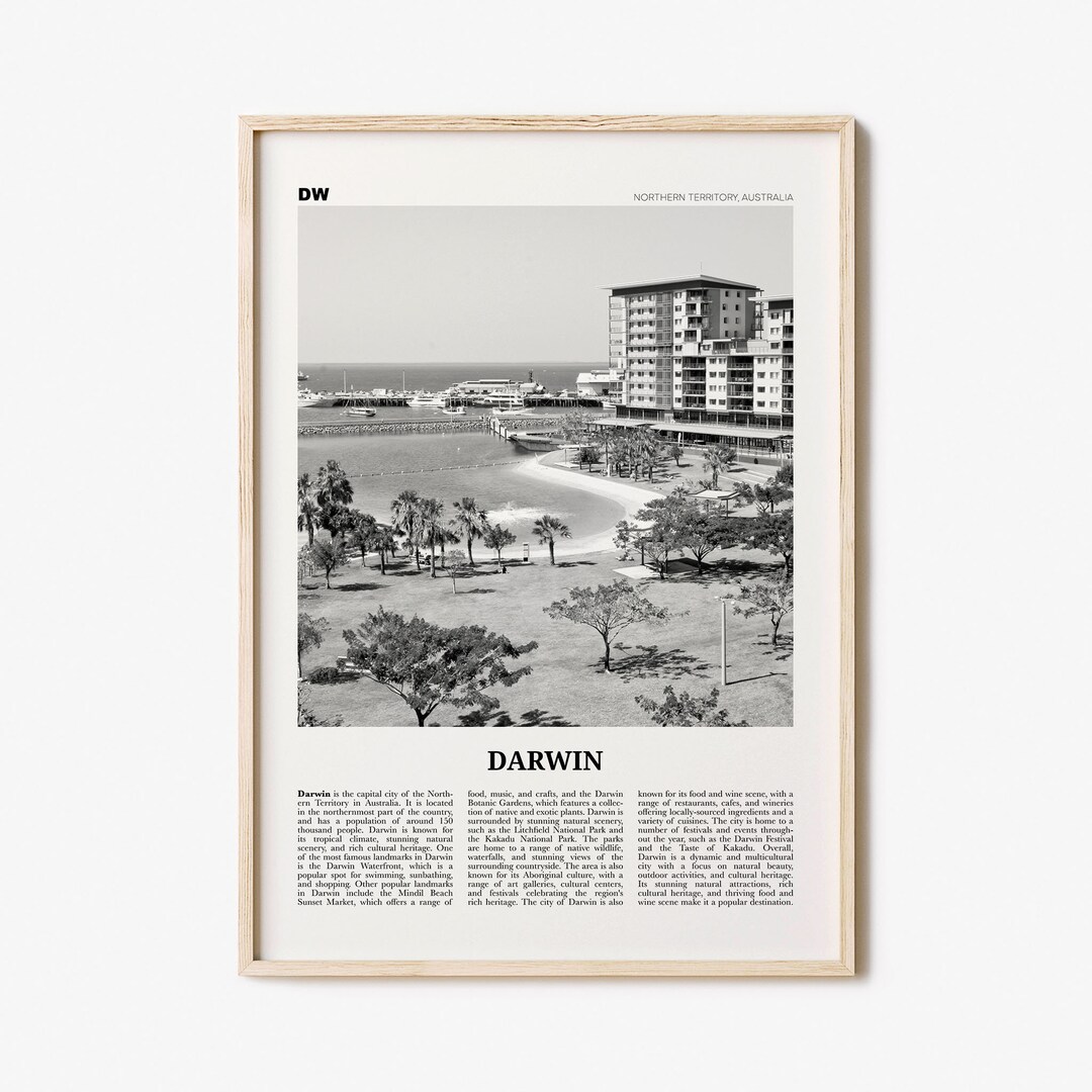 Darwin Print Black and White, Darwin Wall Art, Darwin Poster, Darwin