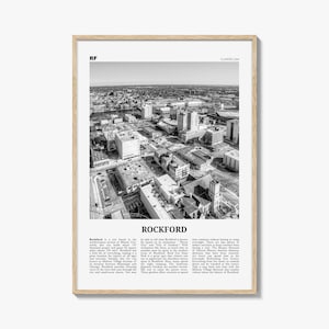 Rockford Print Black and White, Rockford Wall Art, Rockford Poster, Rockford Photo, Rockford Wall Decor, Rockford-kaart, Illinois, VS