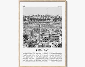Póster de Ramallah en blanco y negro, arte mural de viaje a Palestina, impresión de ciudad de Oriente Medio