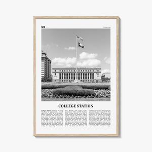 College Station Print Black and White, College Station Wall Art, College Station Poster, College Station Photo, Texas, USA, United States