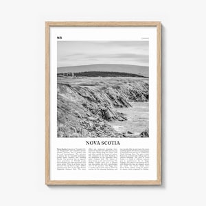 Nova Scotia Poster, black and white photo print in a natural wood frame