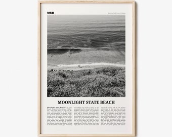 Moonlight State Beach Print Black and White, Moonlight State Beach Wall Art, Moonlight State Beach Poster, Encinitas, California, USA