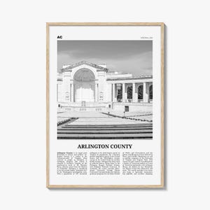 Arlington County Print Black and White Virginia No 2, Arlington County Wall Art, Arlington County Poster, Virginia, USA, United States