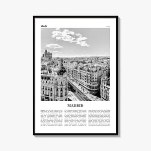 Madrid Poster, Black and White Photo Print, Travel Newspaper Wall Art, Home Decor