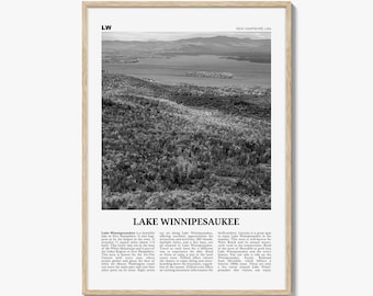 Lake Winnipesaukee Poster Print Black and White, New Hampshire Travel Wall Art, USA Lake Decor