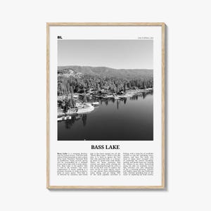 Bass Lake print zwart-wit, Bass Lake kunst aan de muur, Bass Lake poster, Bass Lake foto, Bass Lake wanddecoratie, Bass Lake kaart, Californië, VS