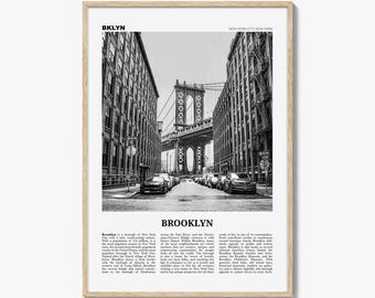 Póster de Brooklyn en blanco y negro, foto del puente de Manhattan, arte mural de Nueva York