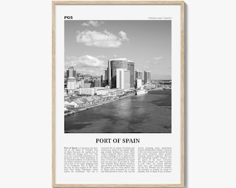 Póster impreso en blanco y negro de Puerto España, Trinidad y Tobago, arte mural fotográfico